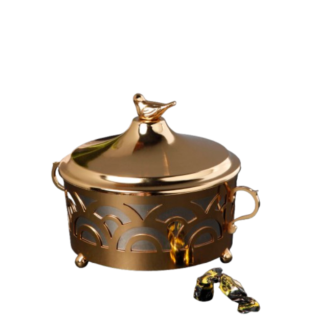 شکلات خوری فلزی دسته دار طرح پرده ای بزرگ برنز