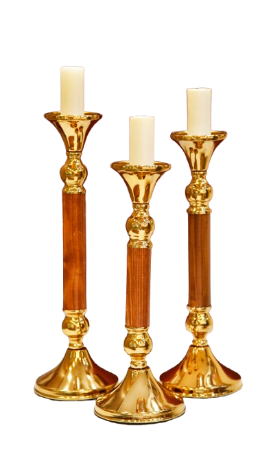 شمعدان رومیزی چوب و فلز برنز