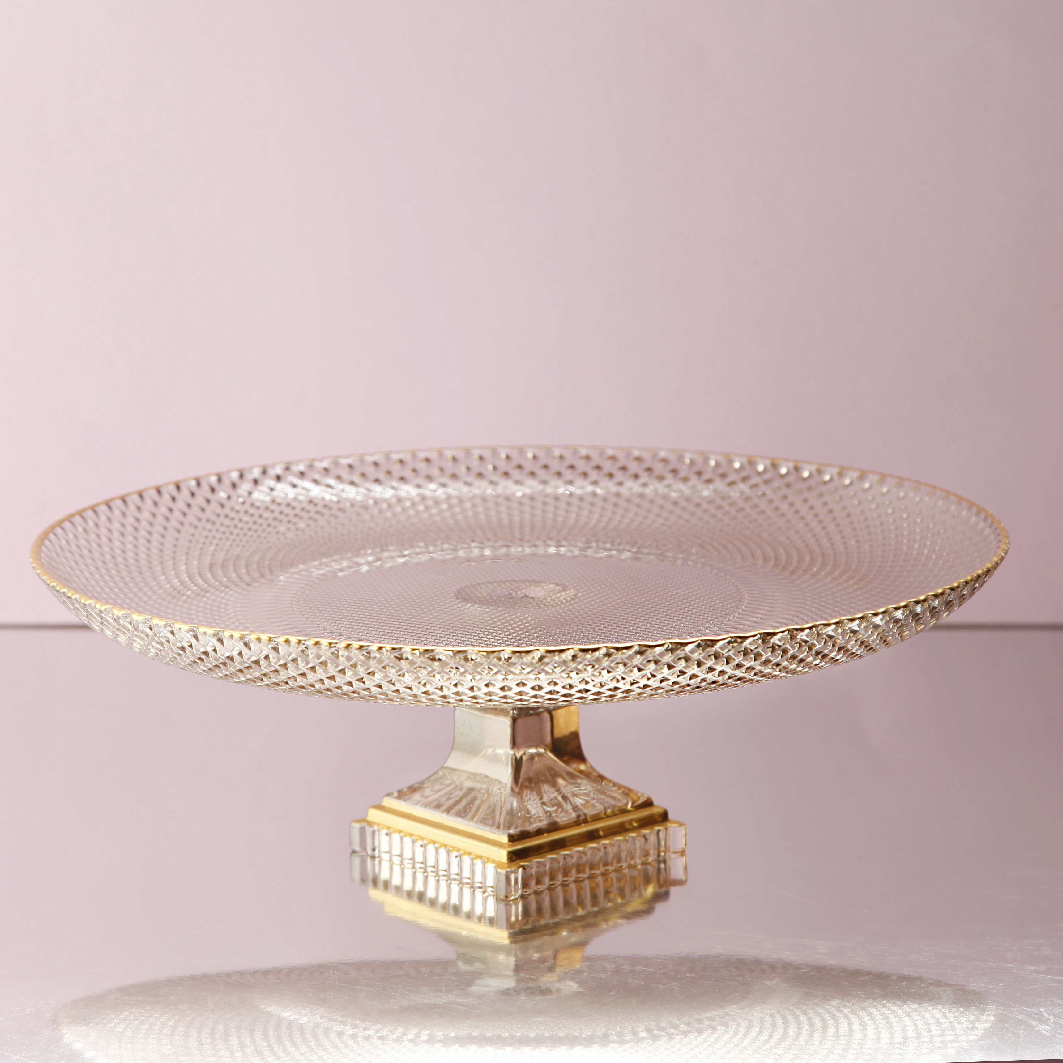 ميوه تخت گرد پايه دار بلور پيکسل خط طلا