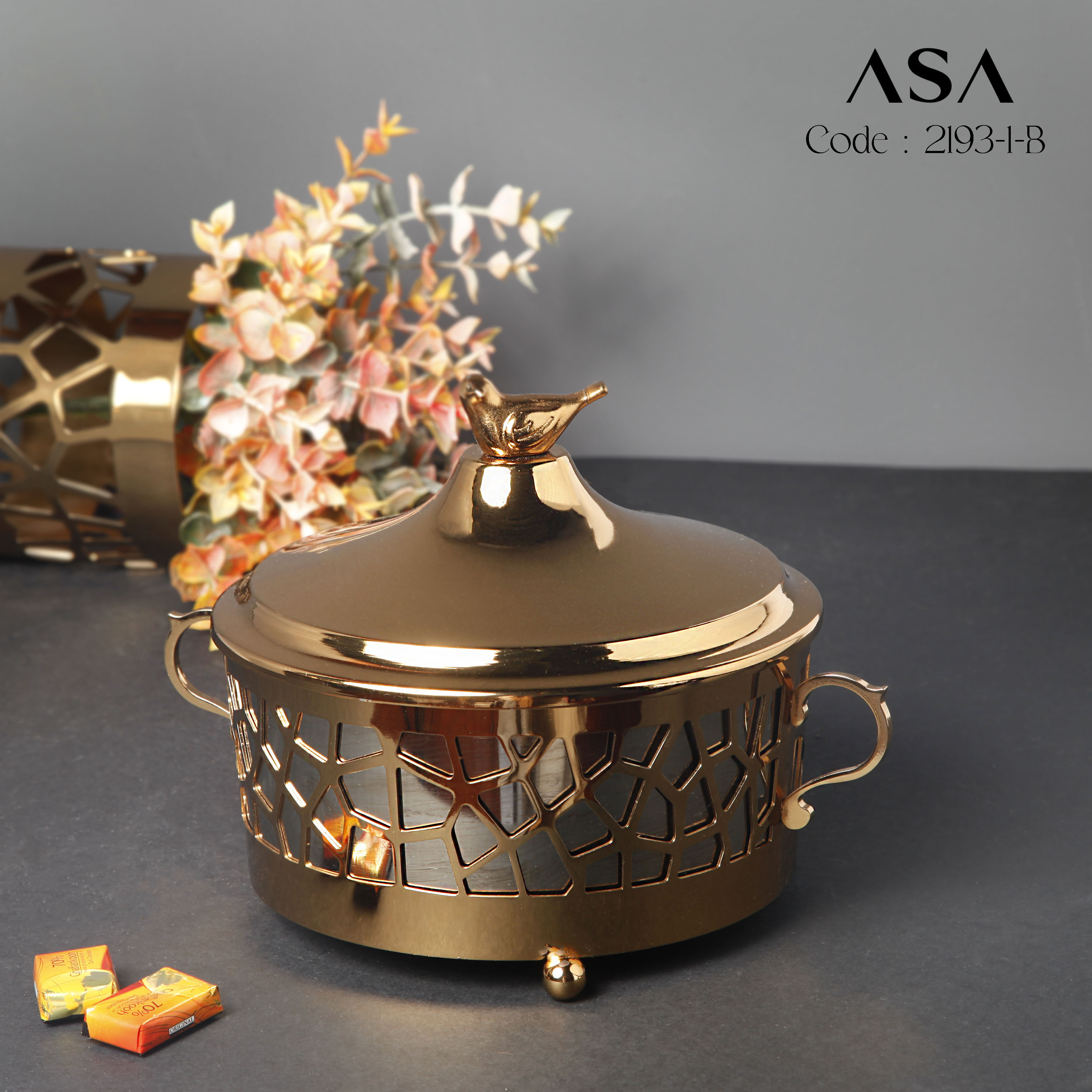 شکلات‌خوری فلزی دسته‌دار طرح سنگی بزرگ برنز