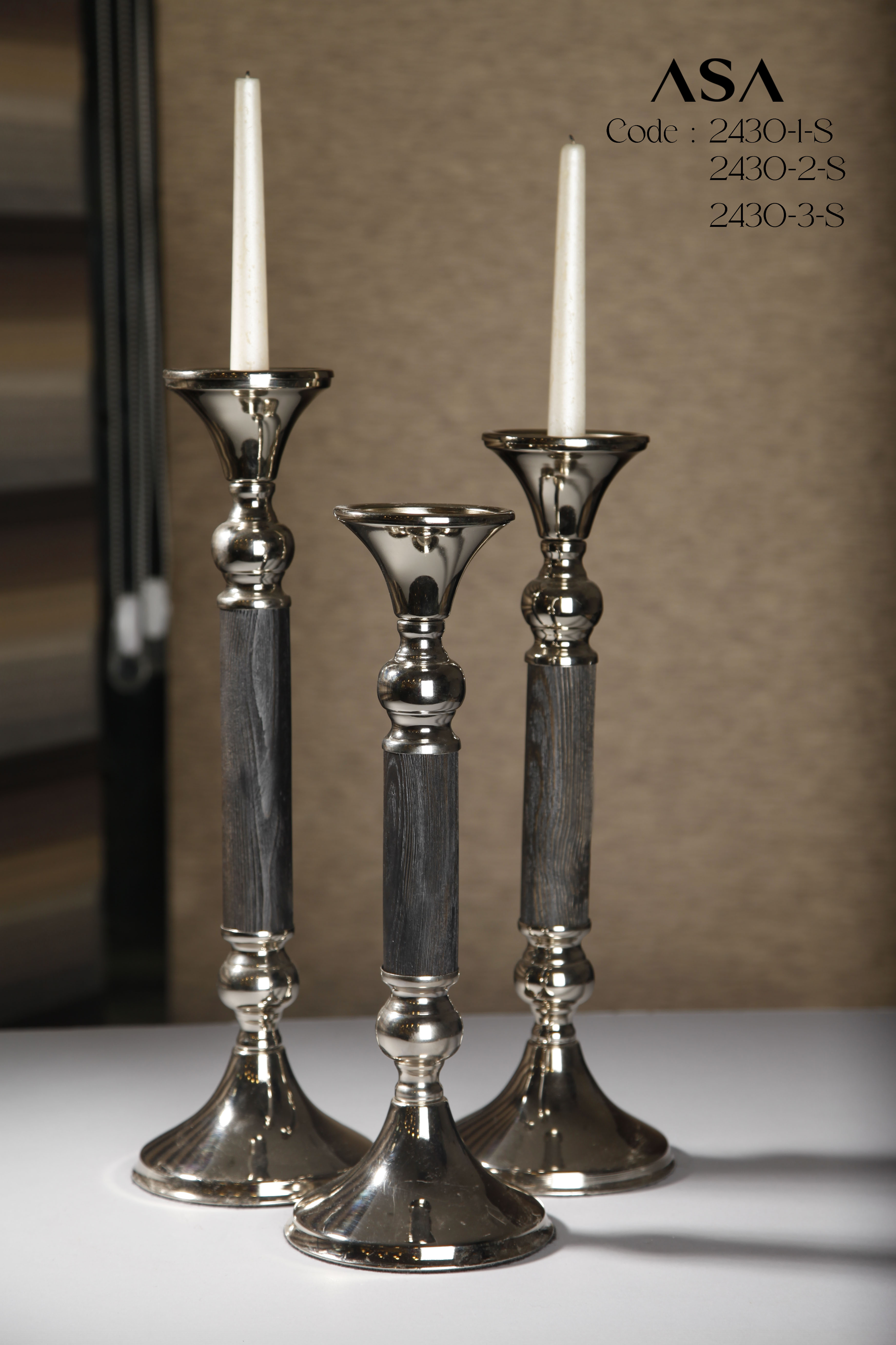 شمعدان رومیزی چوب و فلز برنز