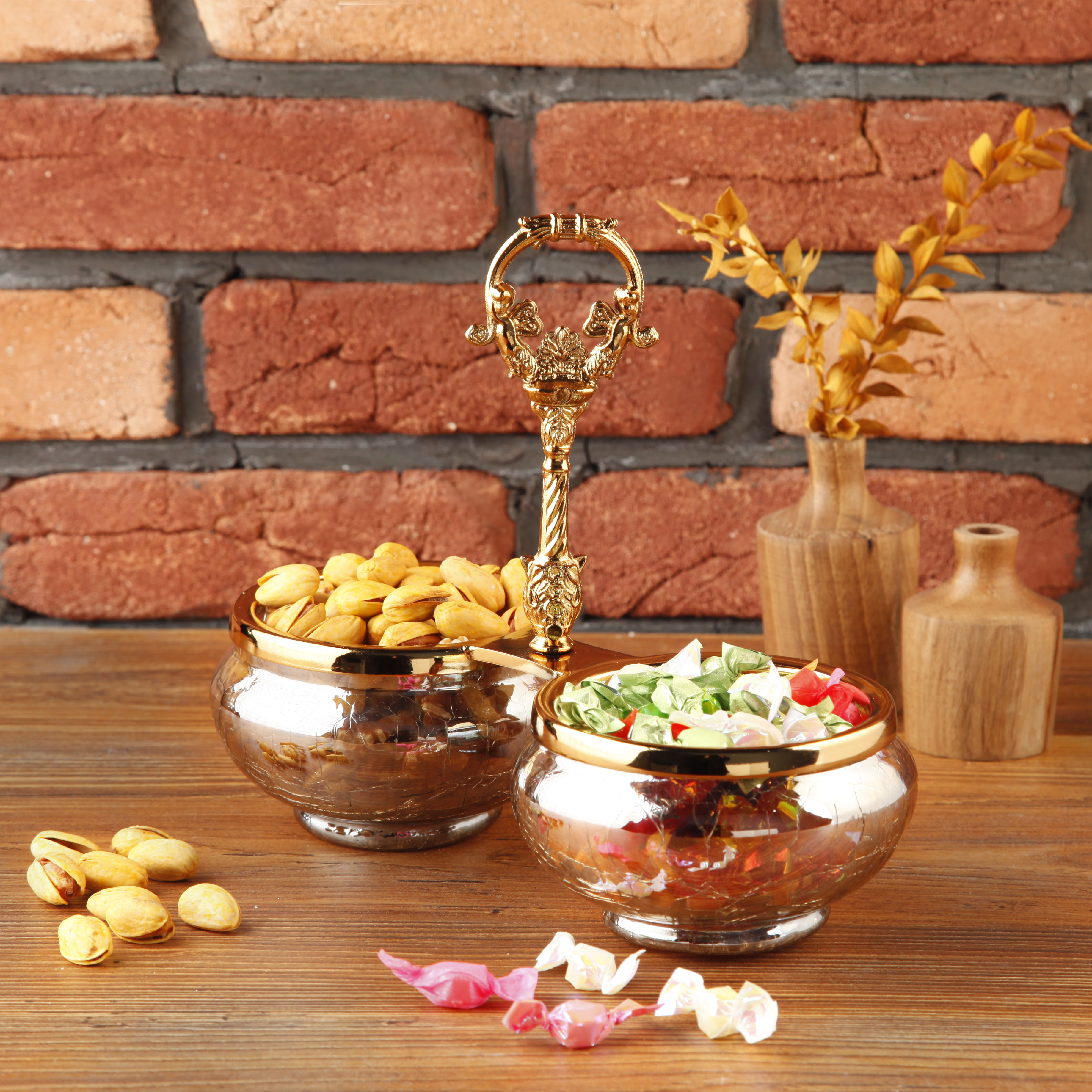 اردو شیشه آبگز 2 تایی دسته فرشته برنز