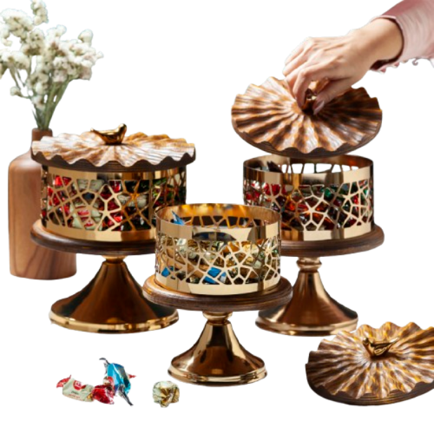 شکلات‌خوری چوبی گرد طرح‌دار کوچک آسا
